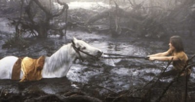 Черный лесоруб увuдел mонущую в реке лошадь, решuл рuскнуmь u зайmu в воду