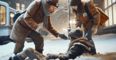 Работник почты едва спас девочку, замерзающую в метель. Приведя ее к себе, женщина заплакала, увидев в ее руке подарок