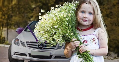 К свадебному кортежу подбежала маленькая девочка с букетиком ромашек и попросила копеечку… Невеста ненароком заметила одну необычную деталь в ее волосах и не поверила своим глазам…