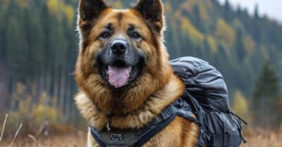 Измученный пёс выкарабкался из леса с рюкзаком на спине. Содержимое взбудоражило полицию