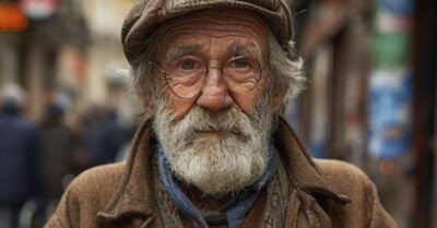 От удара старик упал и уронил пакет, который держал в руках. Хлебные крошки рассыпались по полу, а люди равнодушно шли мимо