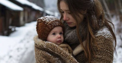 «Ему в больницу надо» — промолвила замерзающая девушка на трассе, держа в руках ребёнка