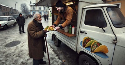 «Нуу… У меня нет денег» — сказал мужчина, гляда на тарелку с едой
