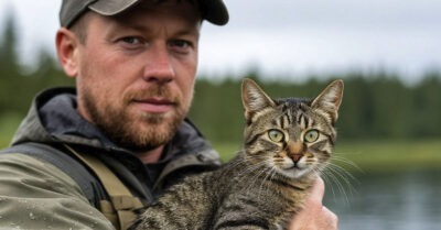 Рыбаки поймали бултыхающегося кота, который из последних сил плыл к людям