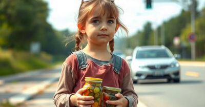 Девочка продавала бабушкины закатки, чтобы выжить. Намедни неподалёку с ней остановилась необычная машина