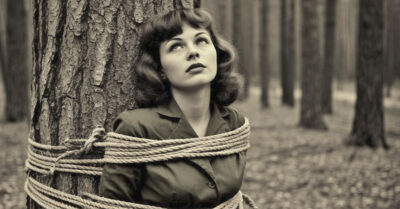 Муженёк примотал жену к дереву в ельнике и уехал. На собственных поминках она явилась в холл