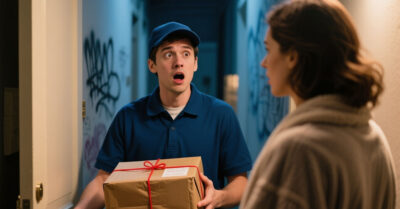 Курьер привёз бандероль в состоятельный особняк и застыл, когда открыла дверь его супруга.