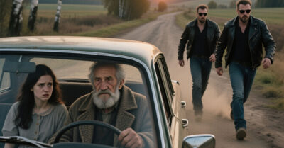 Бандиты напали на автомобиль, в котором находились старик с внучкой. Однако, заглянув под платье девушки, они в ужасе бросились прочь.