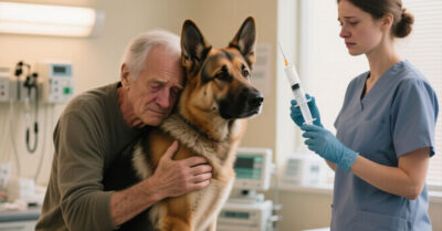 Пёс обнял хозяина в последний раз перед усыплением, и вдруг ветеринар закричала: ‘Стоп!’ — то, что произошло дальше, заставило всех в клинике голосить