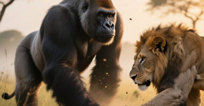 Лев попал в браконьерский капкан. Но то, что сделала горилла, потрясло весь мир и изменило представление о животных