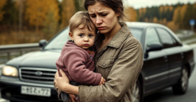 Она стояла у дороги с ребёнком на руках, мокла под дождём, и никто не останавливался… Пока один случайный бизнесмен не сделал то, что изменило их жизни навсегда!