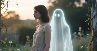 Женщина и призрак на огороде