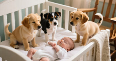 Щенки продолжали глядеть на малыша, но когда отец узнал причину своего ступора