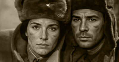 1942 год. Они выжили, когда колонну разбомбили немцы под Ростовом, спрятались в стогах сена, где их нашла местная красавица, и чтобы выжить снова, ему пришлось стать её «мужем» на глазах у немцев