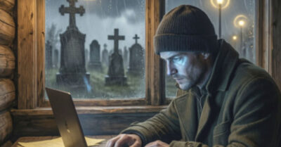 Каждую ночь стая бездомных псов выла у одной и той же могилы, сводя с ума сторожа кладбища. Решив положить конец суеверным страхам, он установил скрытую камеру. Наутро, просматривая запись